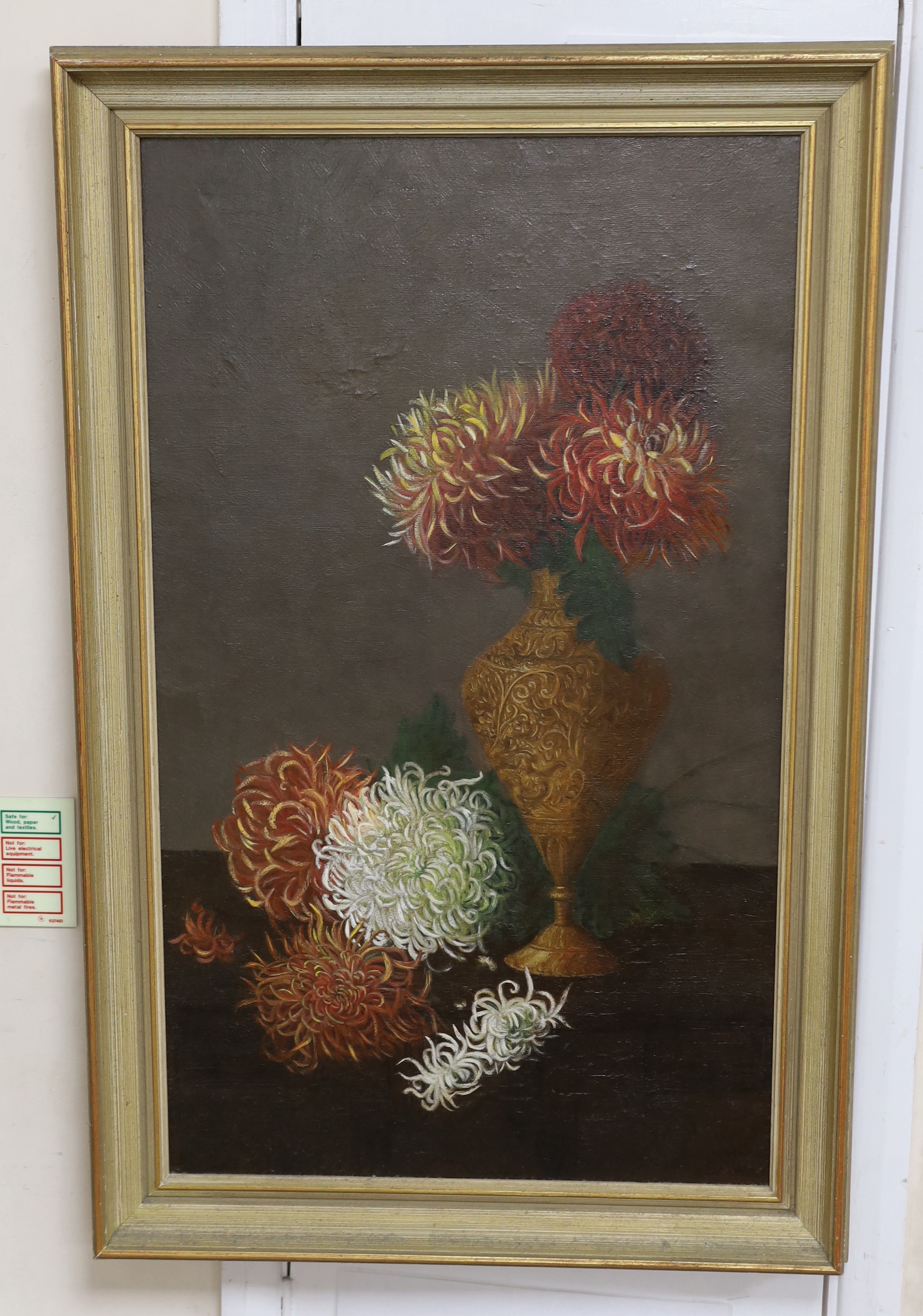 E.F.W. (Late 19th/early 20th century), oil on canvas, still life, flowers, 75 x 44cm